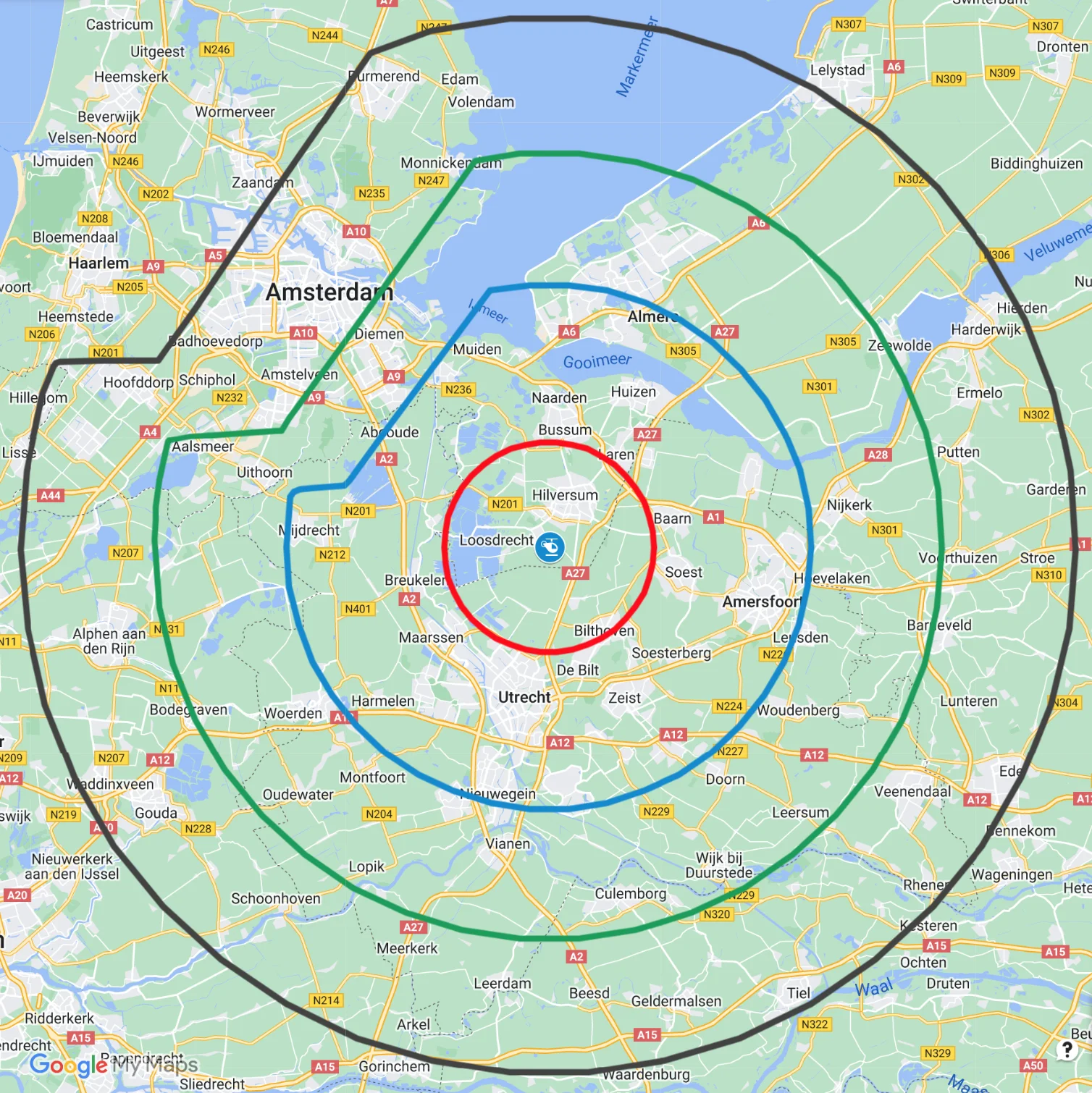 Map flight times Hilversum airport