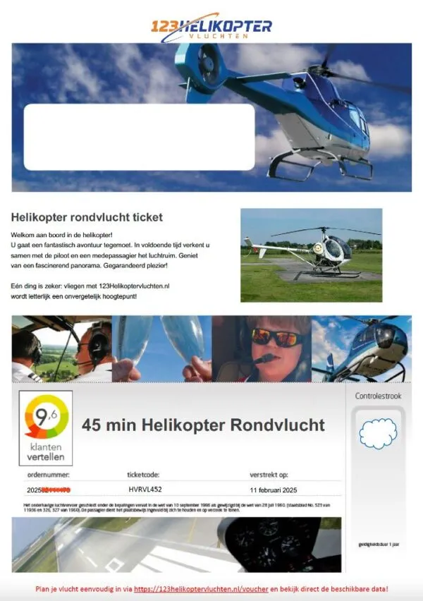 Helicopter flight gift voucher